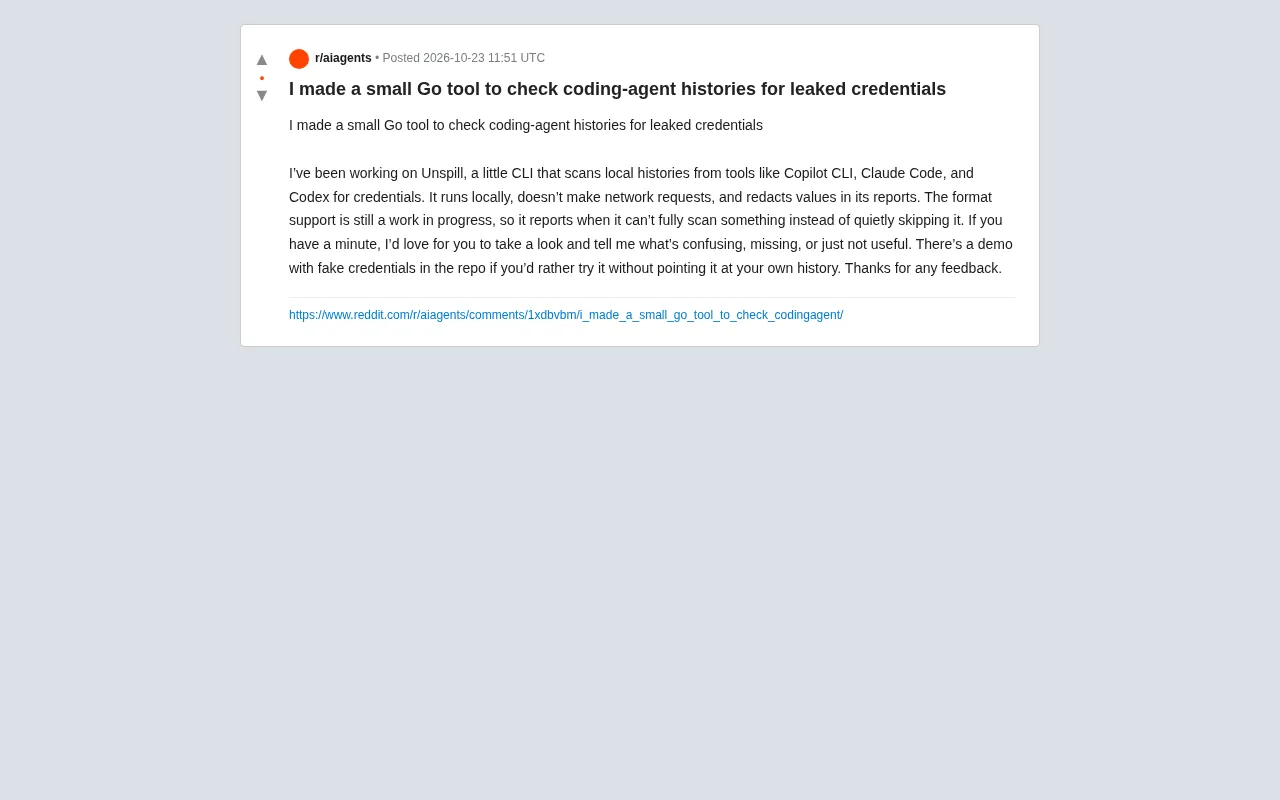 Go Tool Unspill: Scanning AI Coding Assistants' History for Credential Leaks