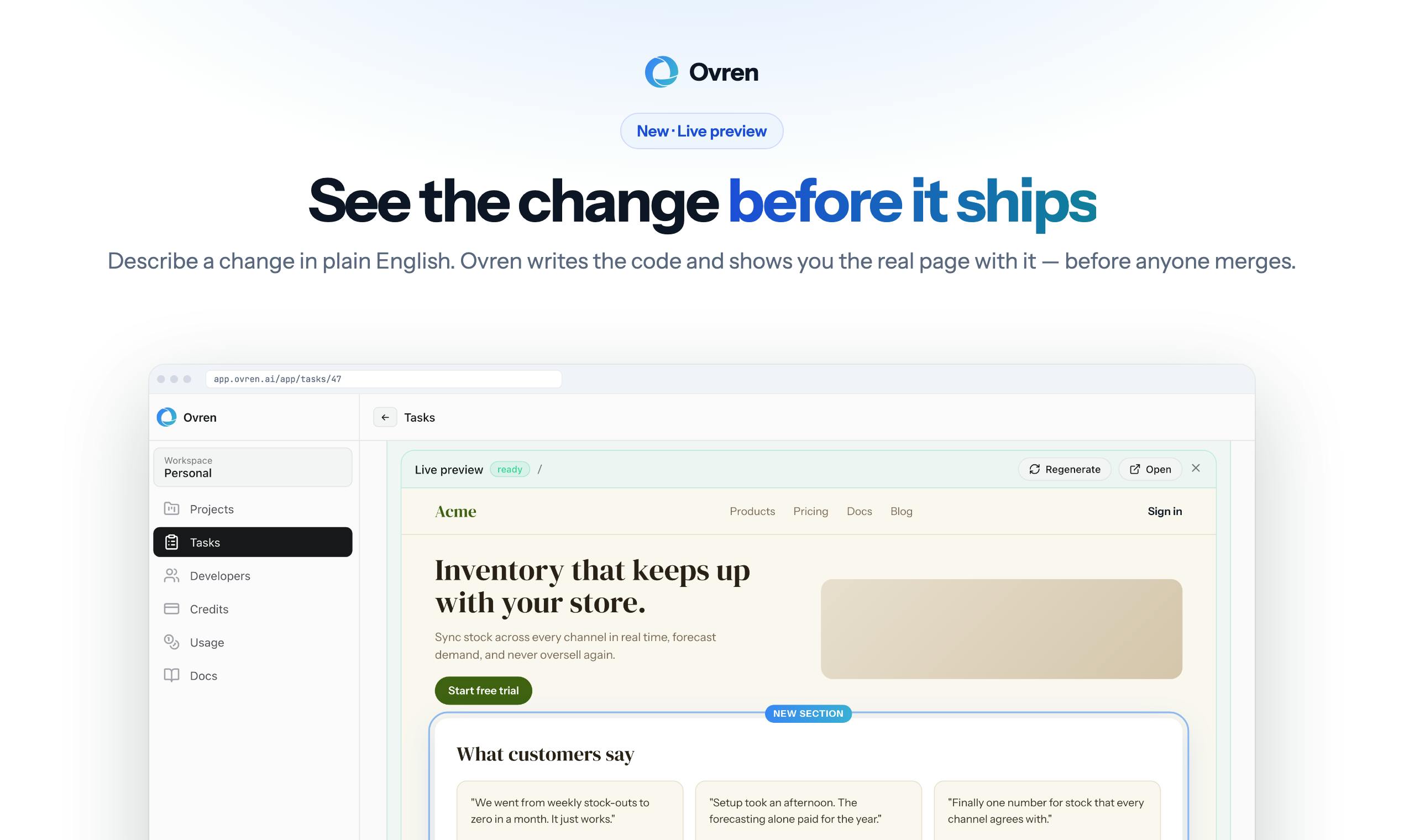 Ovren Live Preview: Real-Time Product Change Previews in Natural Language