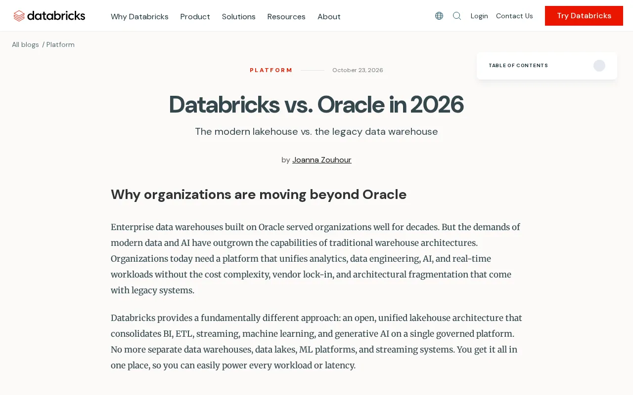 Databricks vs. Oracle: Enterprise Data Warehouse Migration Trends