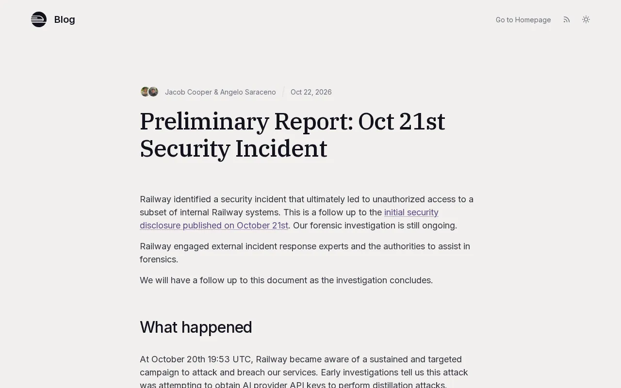 Preliminary Report on October 21st Security Incident: HN Discussion