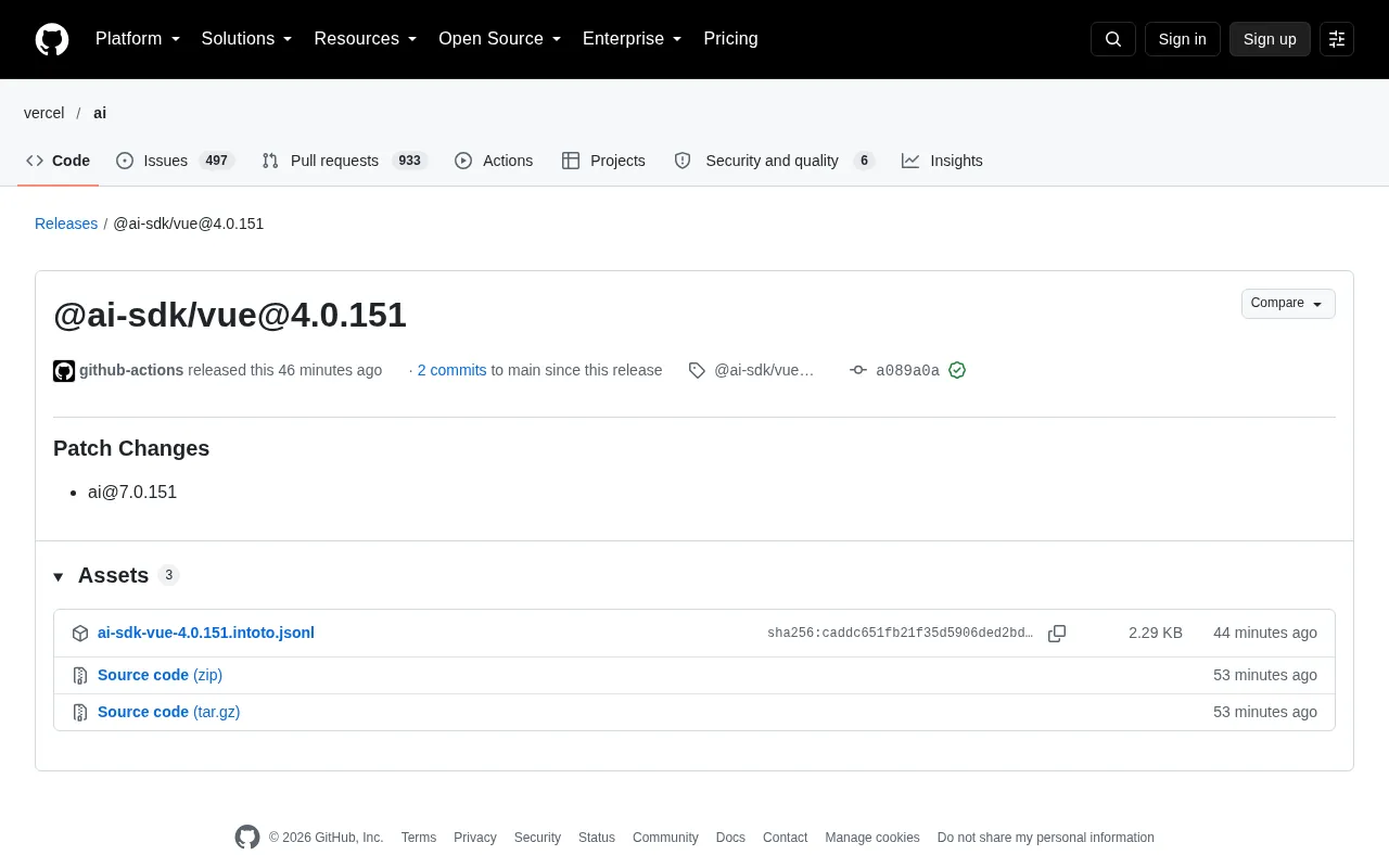 @ai-sdk/vue 4.0.151 Patch Release: Vue Integration Stability Update