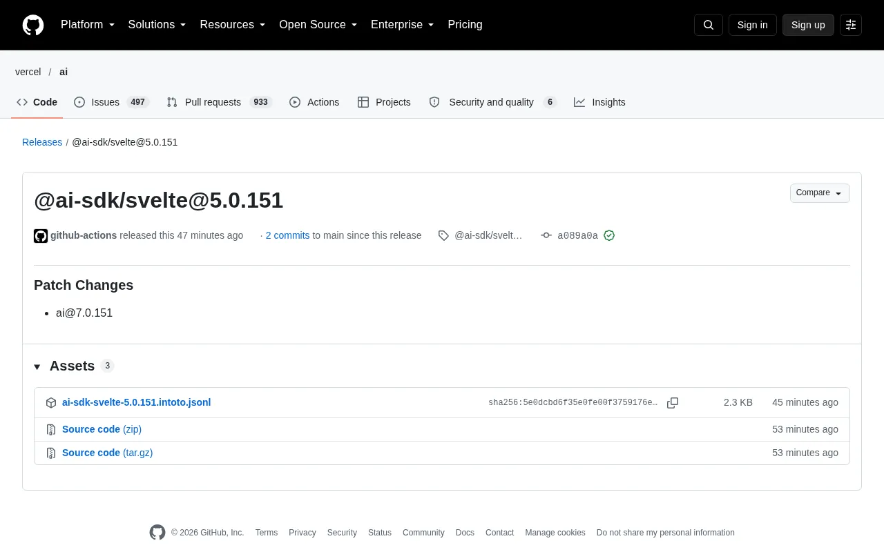 AI SDK Svelte 5.0.151 Released: The Evolution of the AI Toolchain Behind a Minor Version Update
