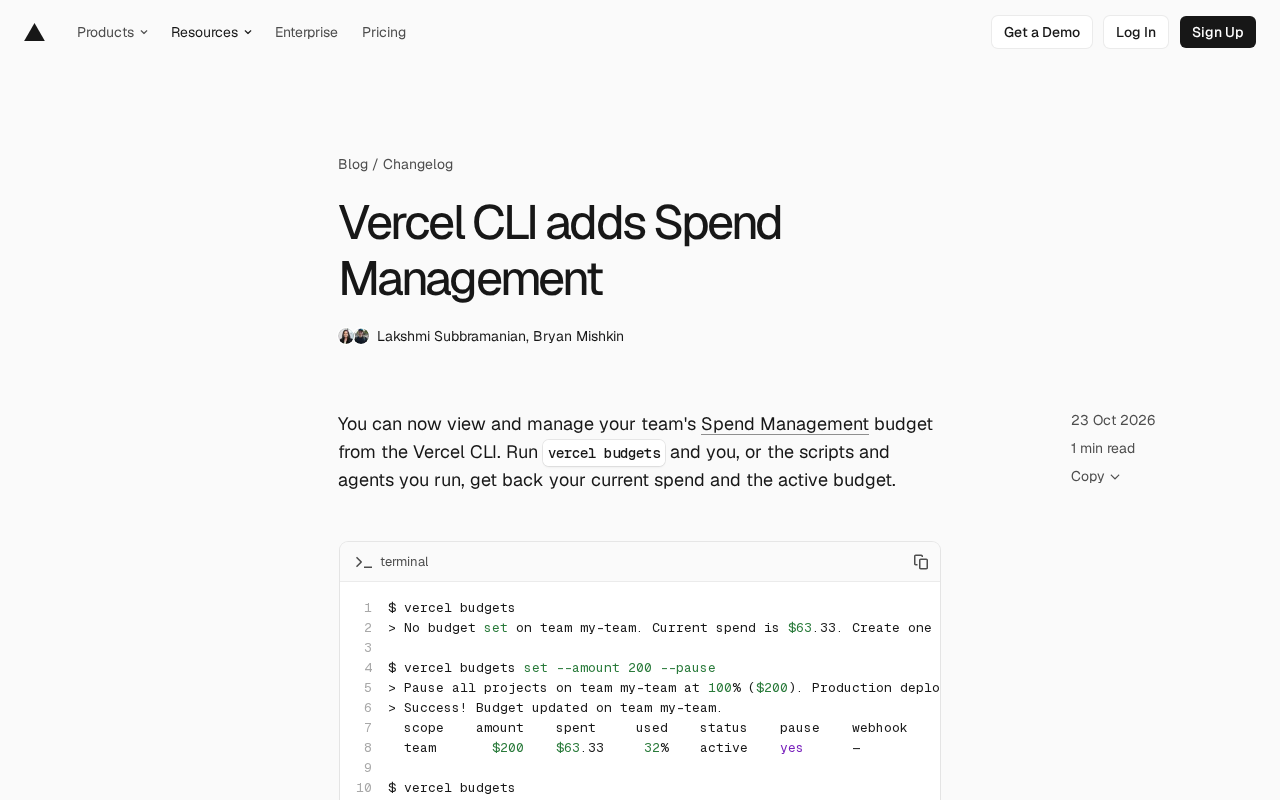 Vercel CLI Adds Budget Management: Control Team Spending from the Terminal