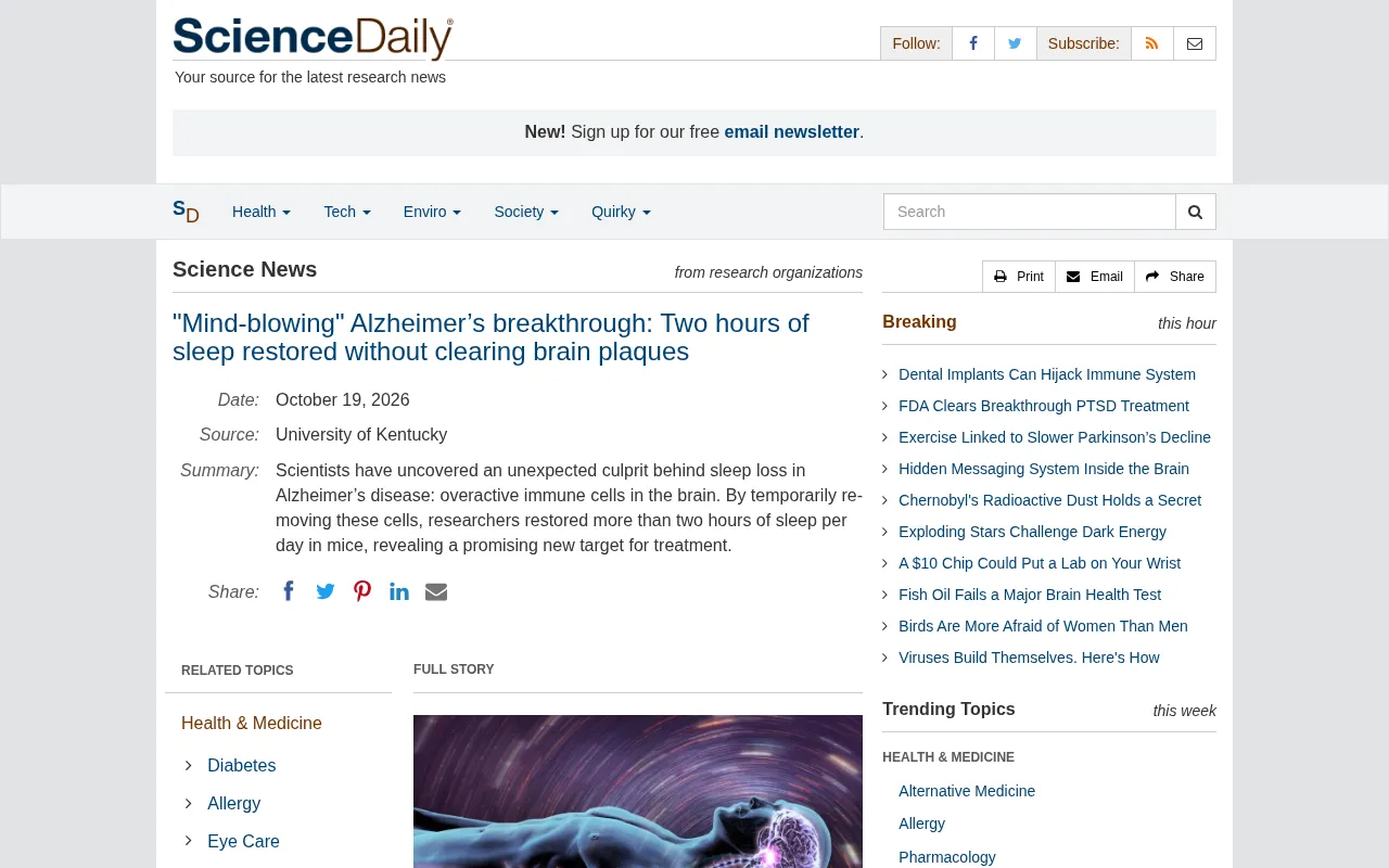 New Alzheimer's Finding: Restoring Sleep Without Clearing Brain Plaques
