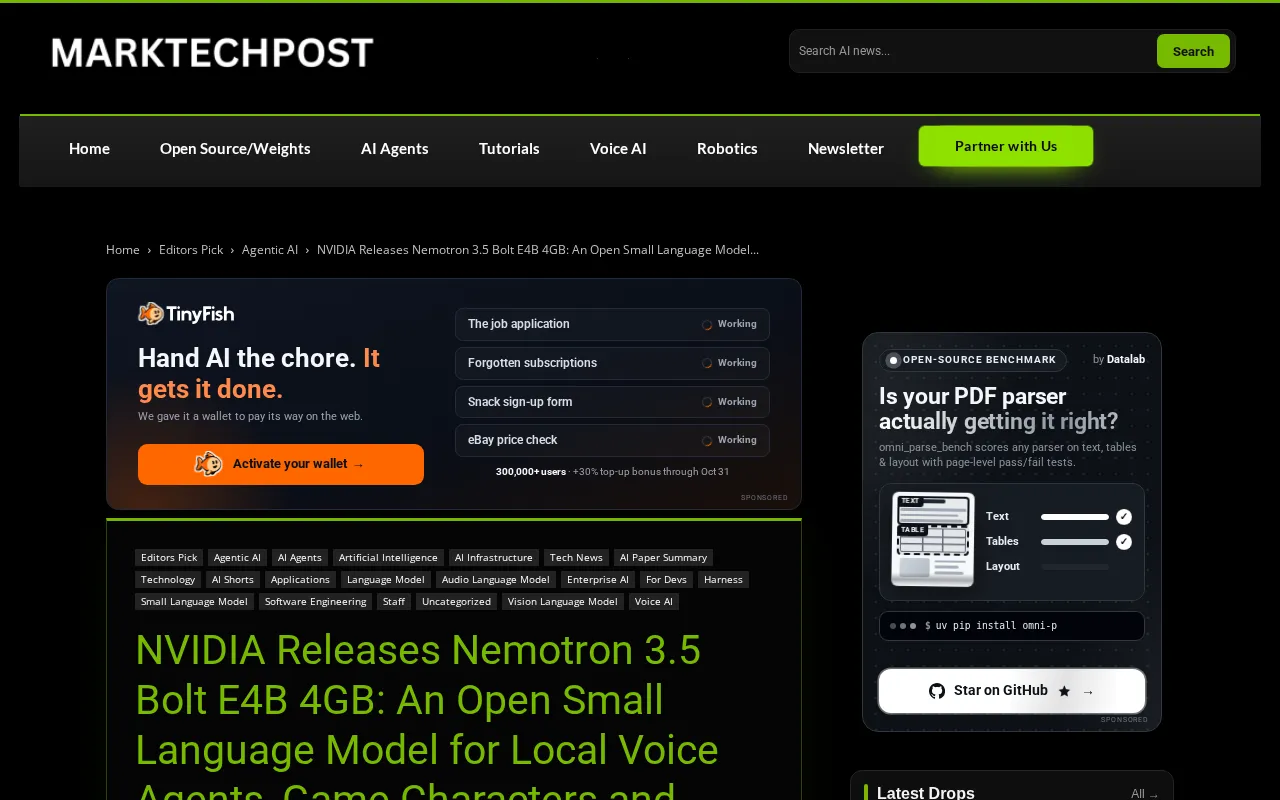 rss source: NVIDIA Releases Nemotron 3.5 Bolt E4B 4GB: An Open Small Language Model for Local Voice Agents, Game