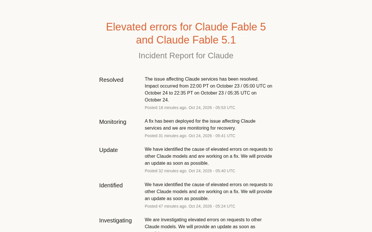 Claude Fable 5/5.1 Outage: A 30-Minute Postmortem