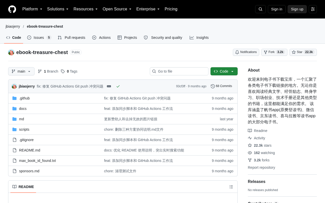 A 22k-Star Ebook Treasury: How One GitHub Repo Aggregates Resources from Four Major Reading Apps