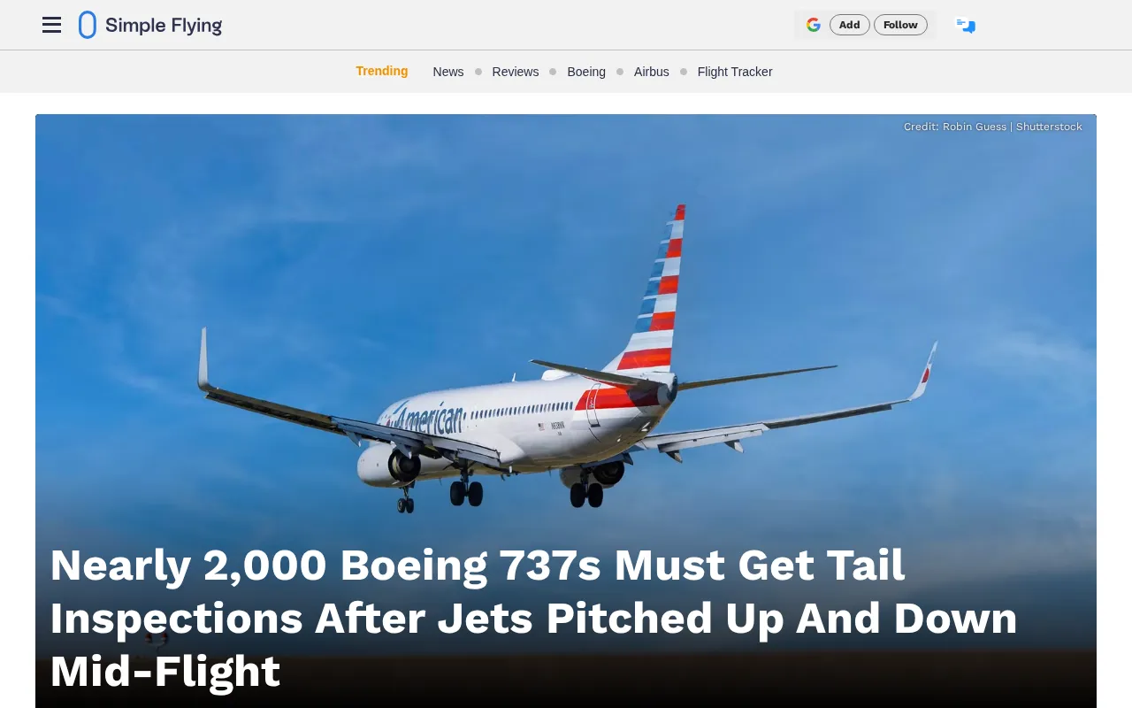 Boeing 737 Tail Inspection Order: 2,000 Aircraft Inspected Due to In-Flight Pitch Anomalies