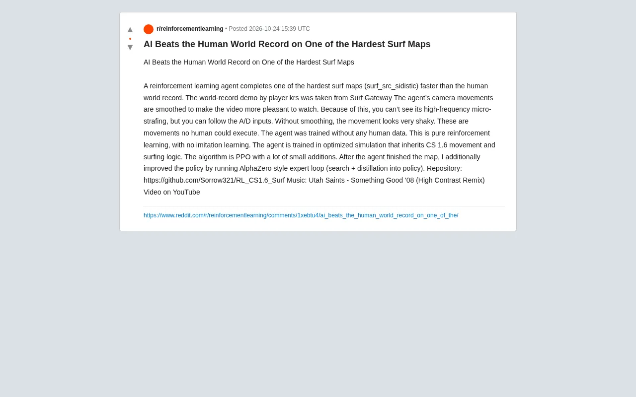 AI Reinforcement Learning Breaks Human World Record on CS 1.6 Surf Map
