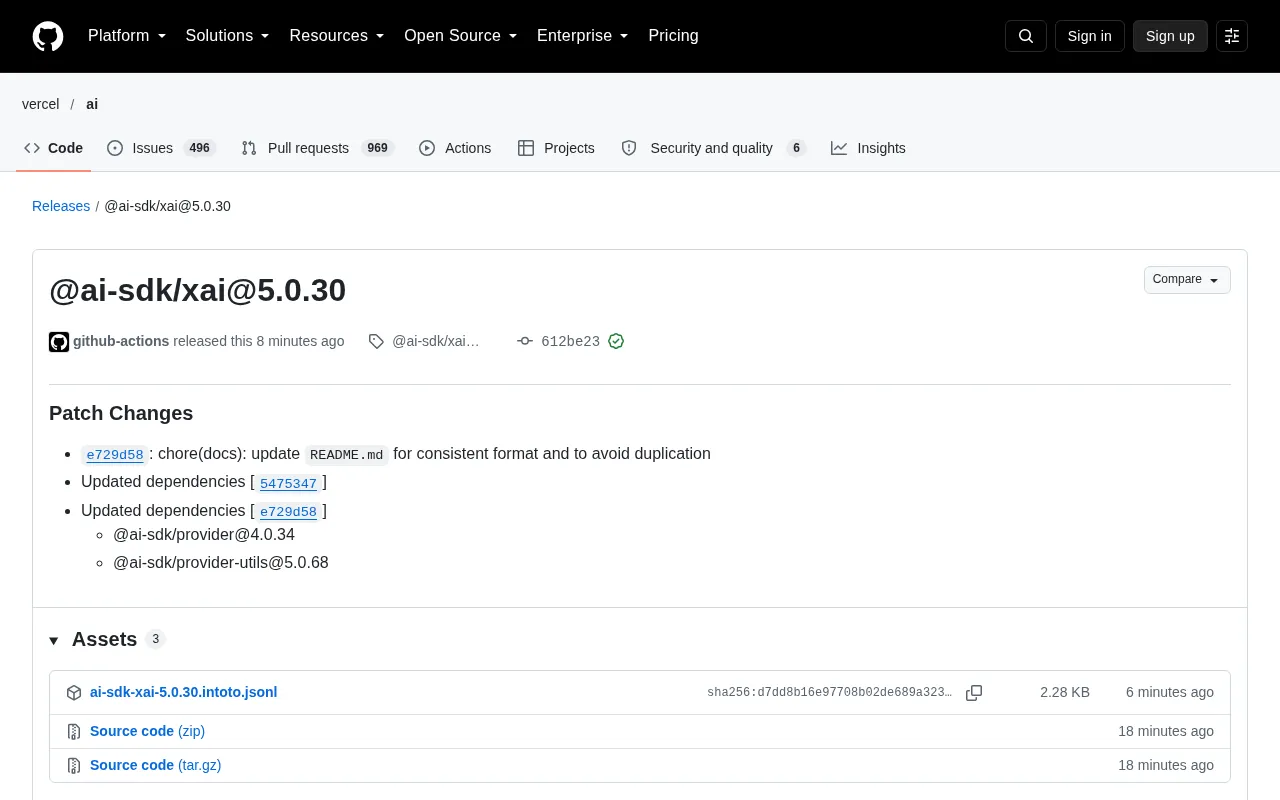 @ai-sdk/xai 5.0.30 Patch Release: What Syncing the Dependency Chain Means