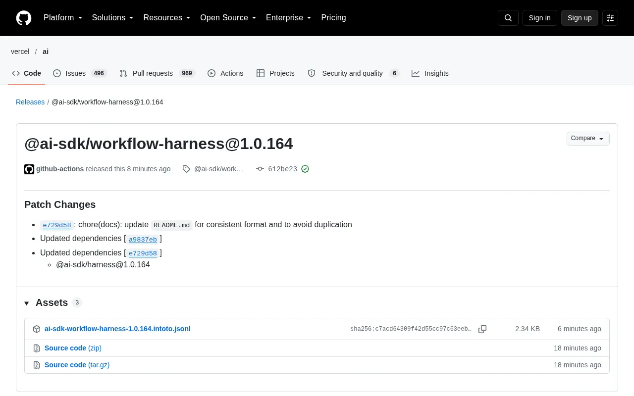 @ai-sdk/workflow-harness 1.0.164 Released: Documentation Updates and Dependency Sync
