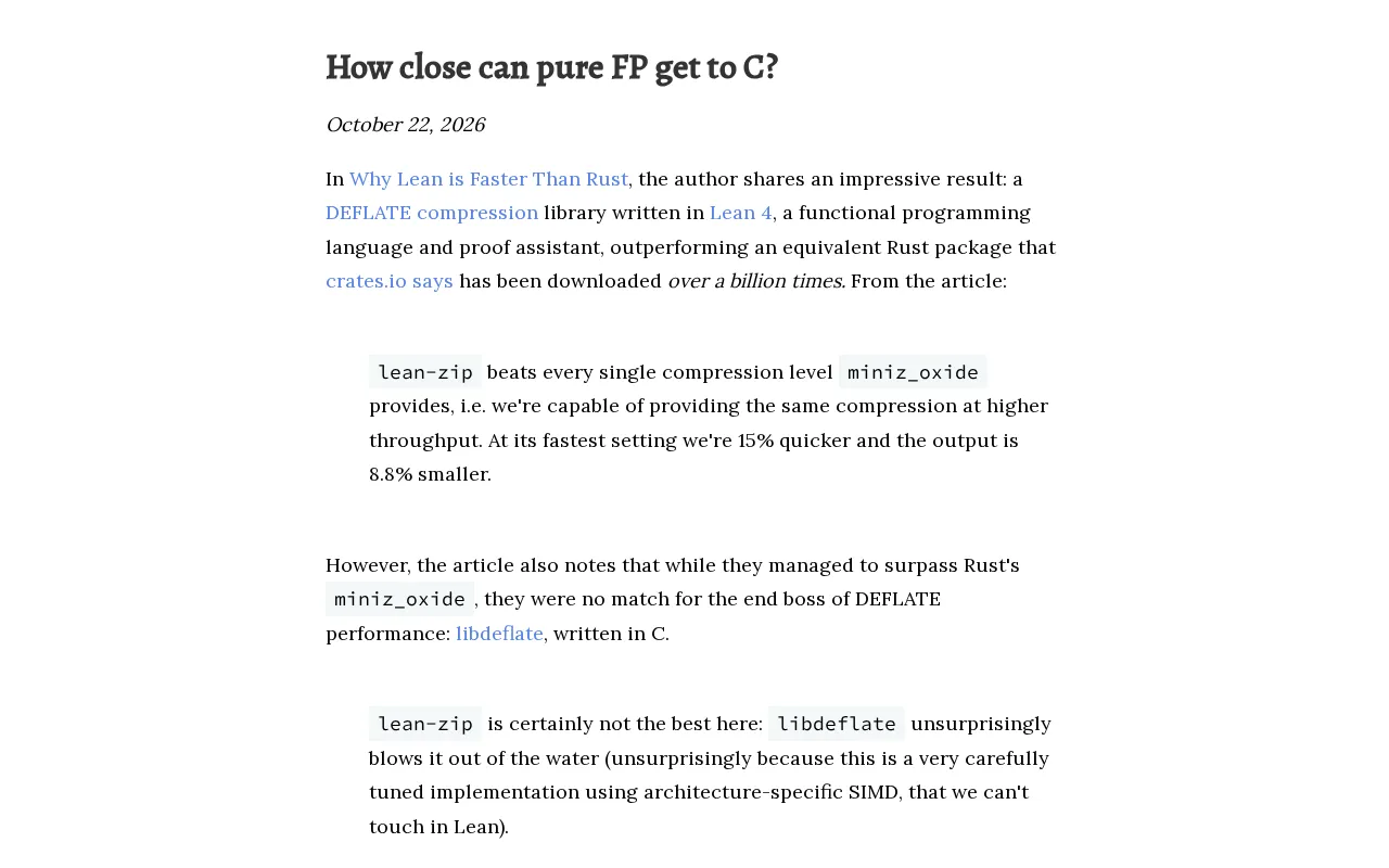 rss source: How close can pure functional programming get to C?