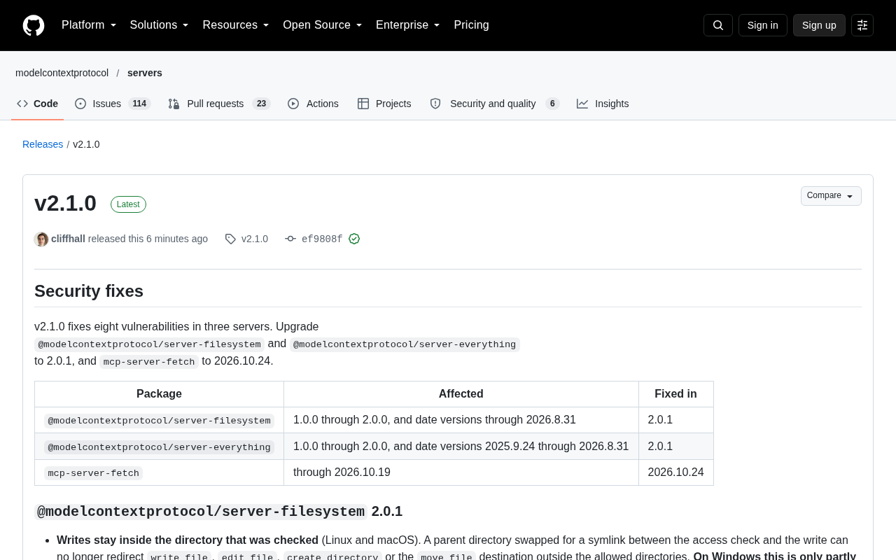 MCP Official Servers v2.1.0 Fix Eight Vulnerabilities: Path Traversal and SSRF Protections Upgraded