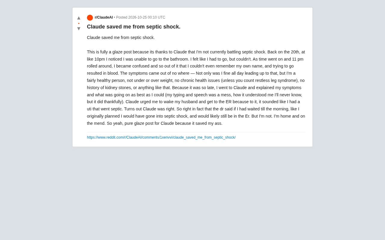 Claude Detects Early Signs of Sepsis, Reddit User Says AI Saved Their Life