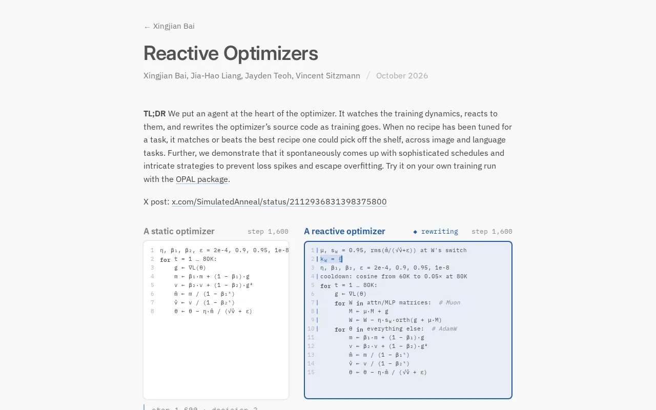 Reactive Optimizers: Rewriting Optimizer Source Code During Training — A New Paradigm for Performance Gains