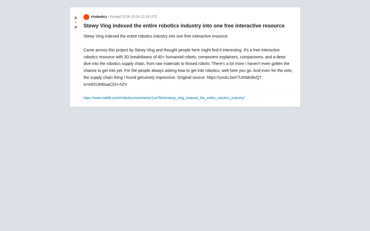 reddit source: Stewy Ving indexed the entire robotics industry into one free interactive resource