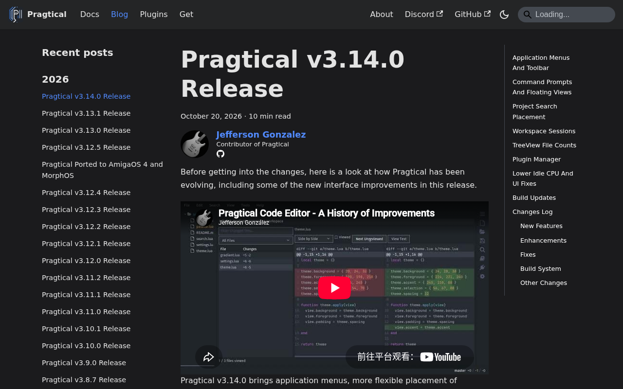 Pragtical v3.14 更新:Lua 文本编辑器新增菜单、浮动视图与会话功能