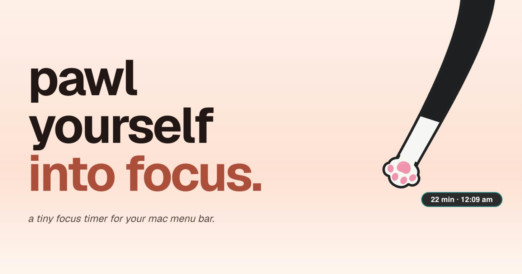 Pawl: A Mac Focus Timer You Start by Pulling a Cat's Paw, $9.99 One-Time Purchase