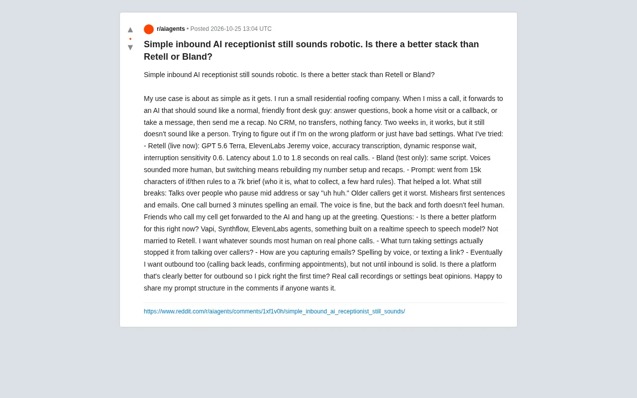 AI Receptionist Still Sounds Robotic? Roofing Contractor Tests Retell vs. Bland