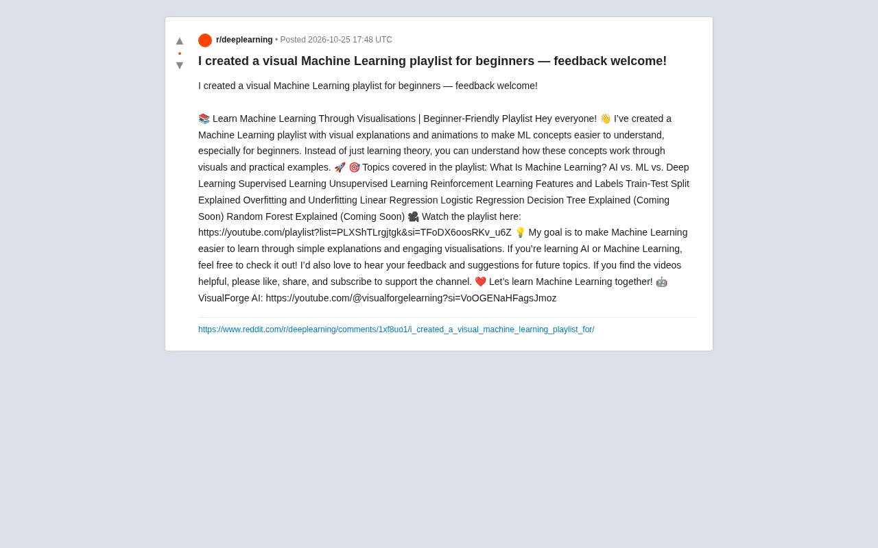 Beginner-Friendly: Visual Machine Learning Playlist Receives Positive Feedback