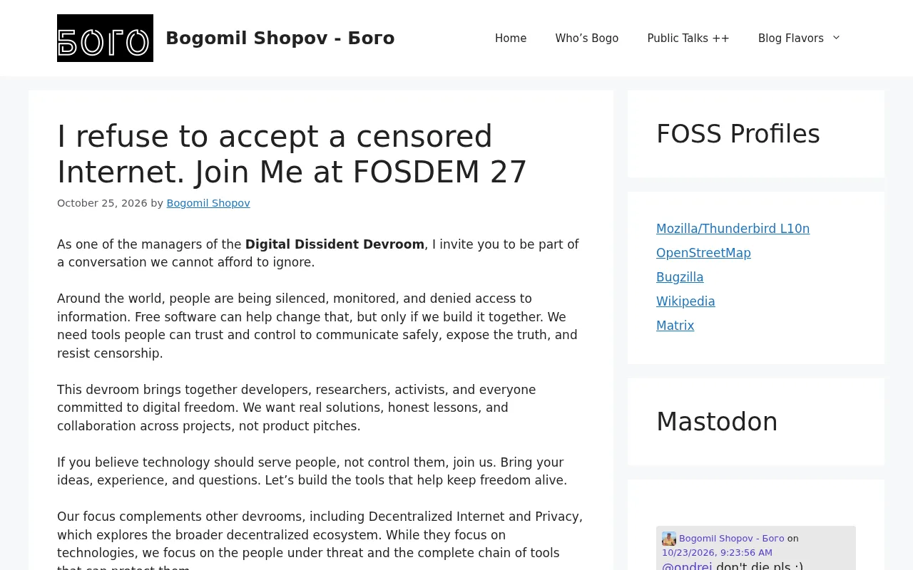 FOSDEM 27 talk title screenshot