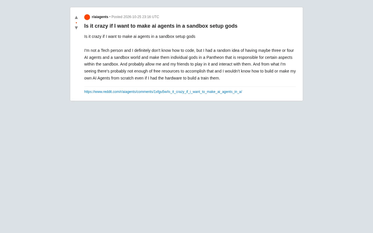 Zero-Code AI God Sandbox: Is This Reddit User's Wild Idea Feasible?