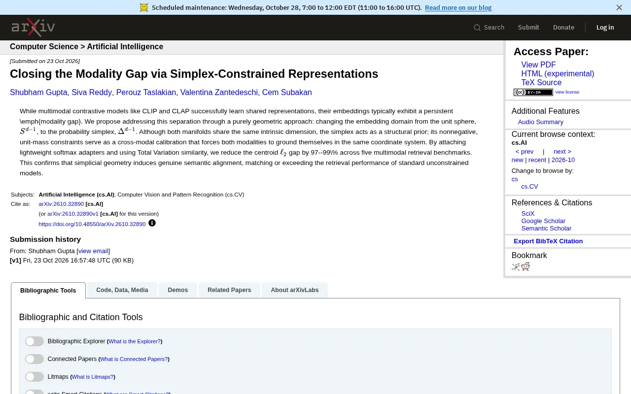 Simplex-Constrained Representation: 97% Elimination of the Multimodal Embedding Modality Gap