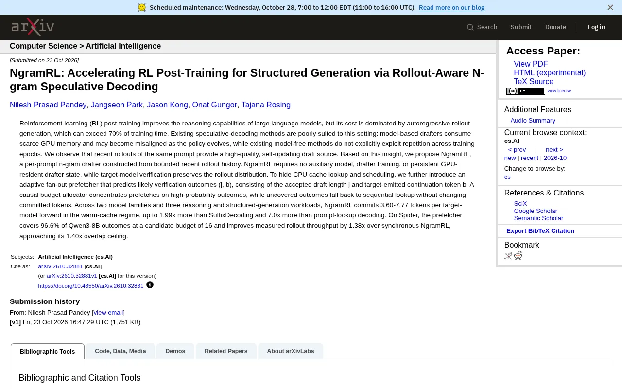 NgramRL: A New Speculative Decoding Approach That Uses Rollout History to Accelerate RL Post-Training