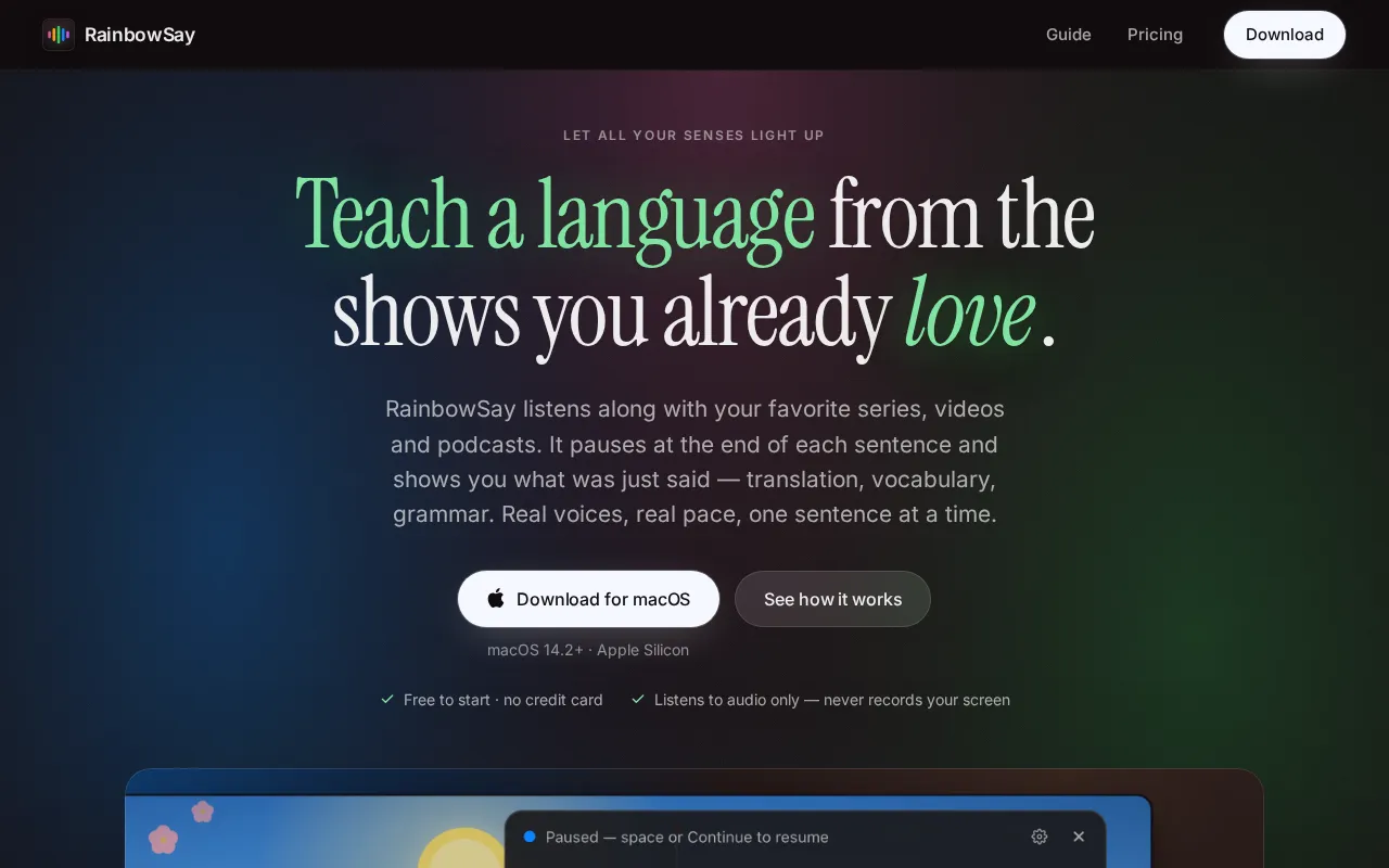RainbowSay: Learn Languages Live with Shows You Love
