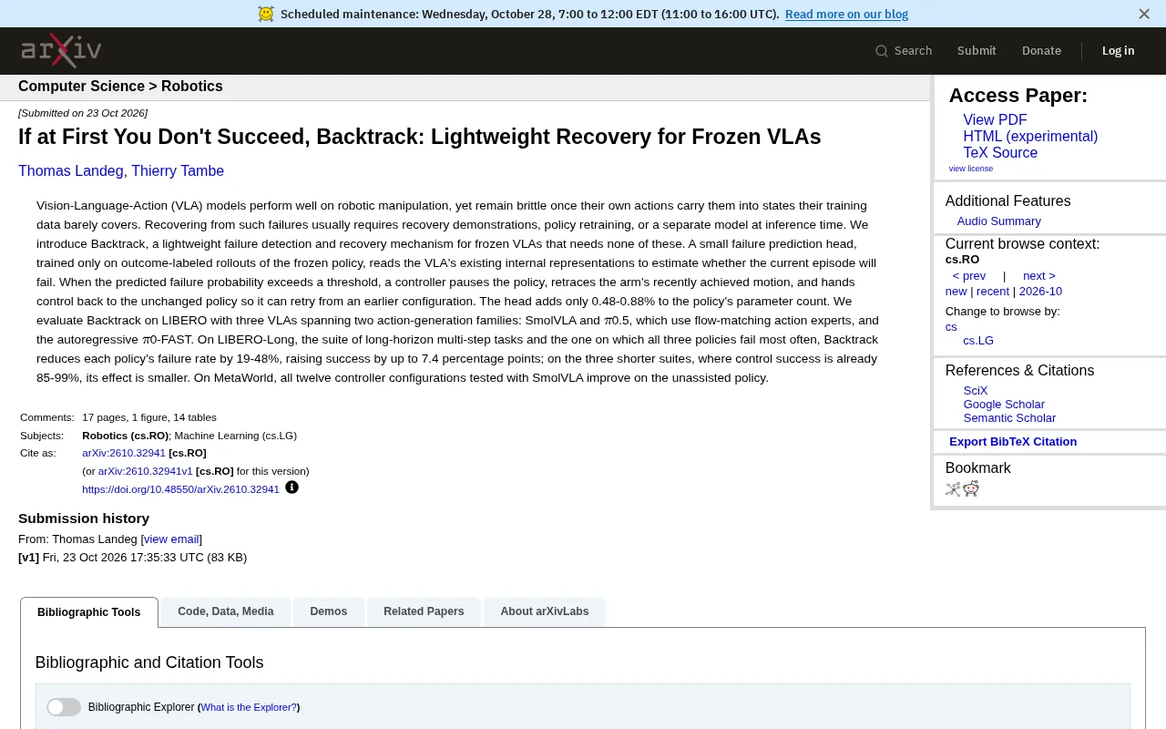 Backtrack: A Lightweight Failure Recovery Mechanism Makes Frozen VLA Robots More Robust