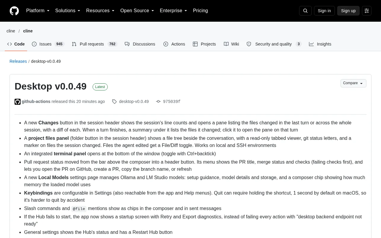 Cline Desktop v0.0.49 Update: Terminal Panel and Local Model Management Go Live
