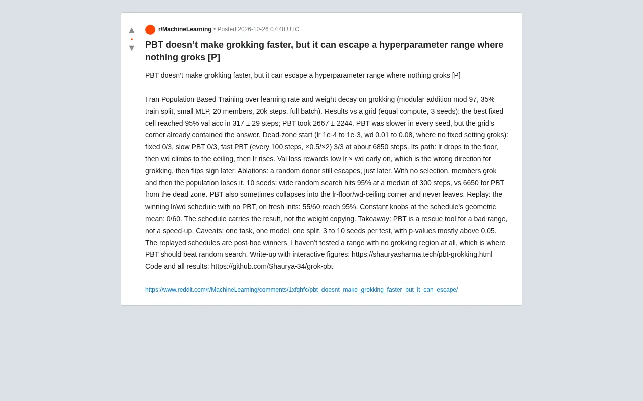 PBT Doesn't Accelerate Grokking—It Escapes the Hyperparameter Dead Zone