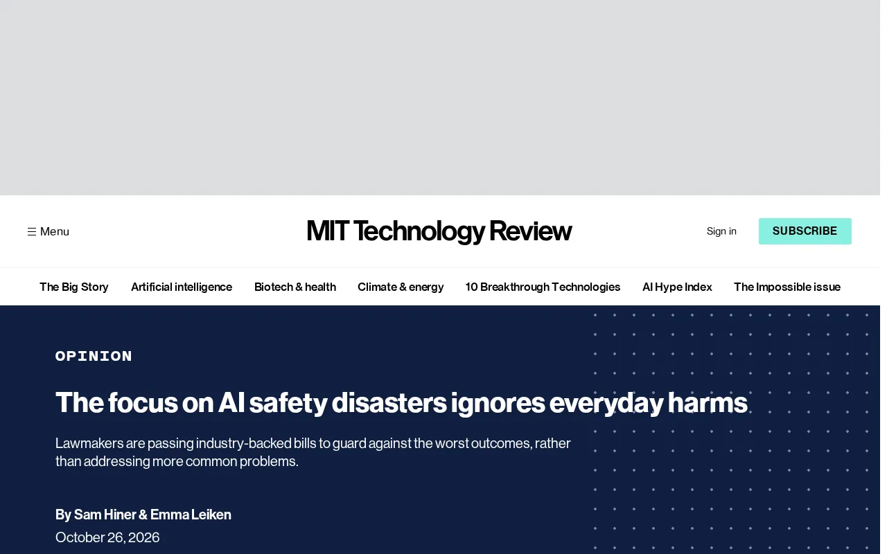 AI Safety Focuses on Catastrophic Risk, Ignoring Everyday Harms