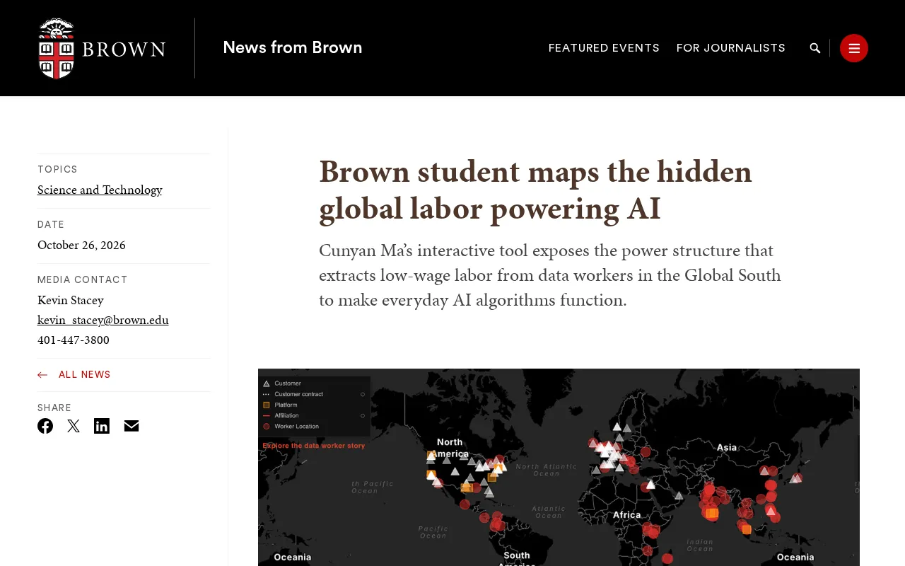 Brown University Student Maps the Global Invisible Labor Force Behind AI