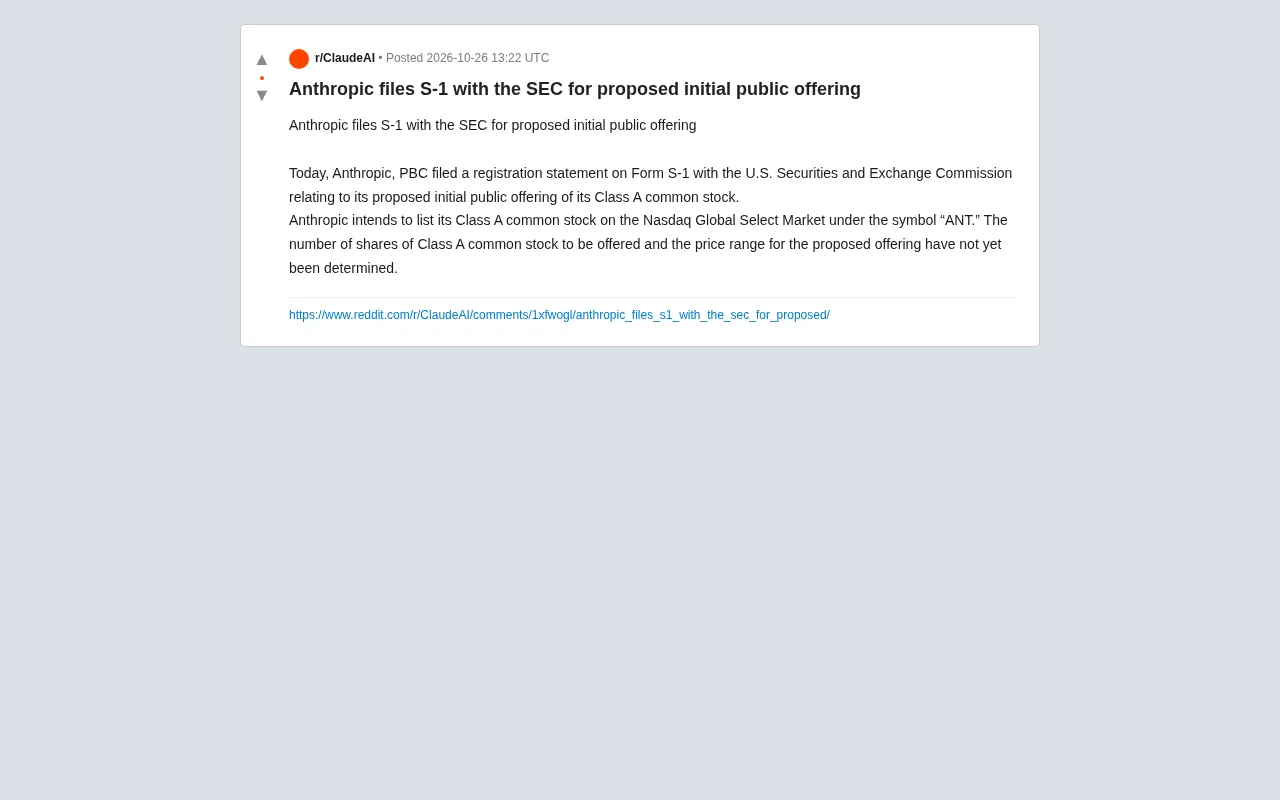 Anthropic Officially Files S-1, Initiating IPO Process