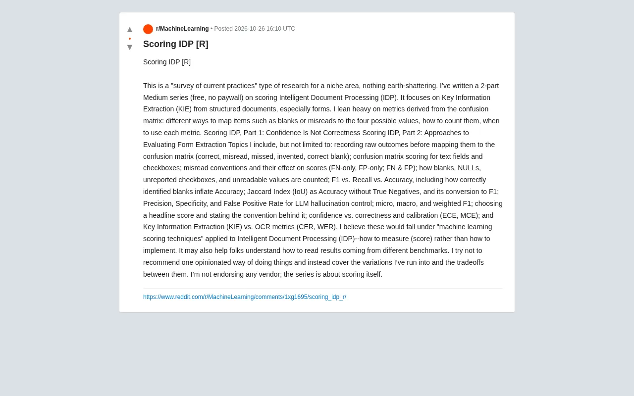 Intelligent Document Processing (IDP) Scoring Methodology: Confidence Is Not Correctness