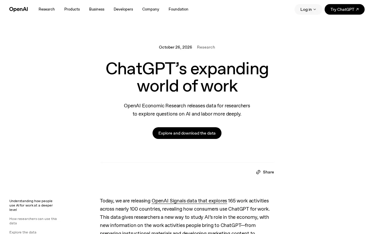 How ChatGPT Is Reshaping the Way the World Works: An Analysis of OpenAI Signals Data