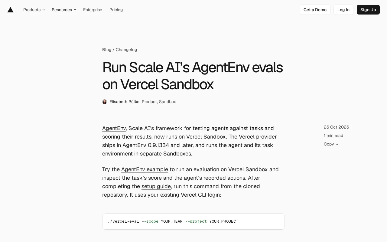 Scale AI AgentEnv 评测框架现已登陆 Vercel Sandbox