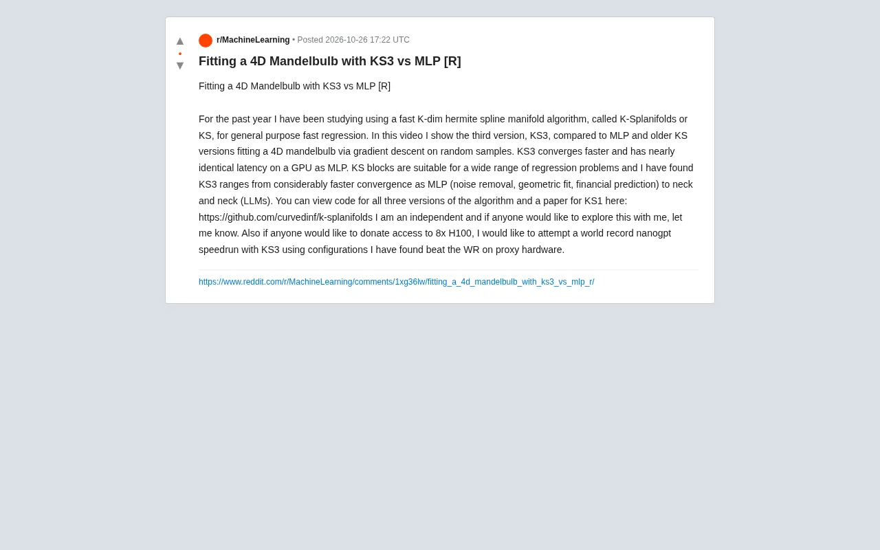 KS3 vs MLP: Faster Convergence on 4D Fractal Fitting, GPU Latency on Par