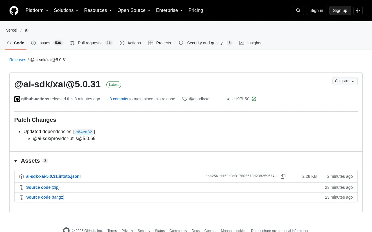 @ai-sdk/xai 5.0.31 Patch Update: A Routine Iteration of Underlying Dependencies