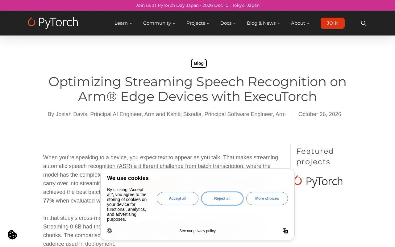 How ExecuTorch Optimizes Streaming Speech Recognition on Arm Edge Devices