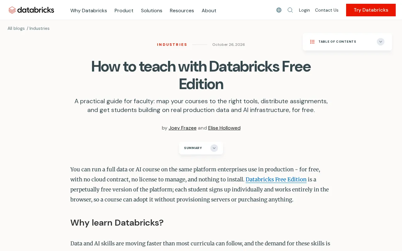 Teaching with Databricks Free Edition: A Practical Guide to Enterprise-Grade Data and AI Courses