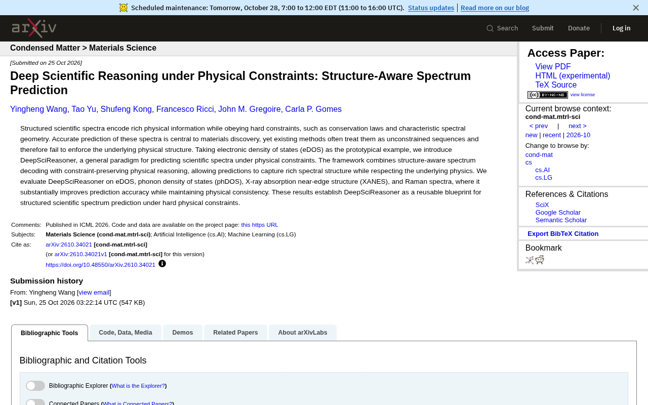 Physics-Constrained Deep Scientific Reasoning: A New Paradigm for Structure-Aware Spectral Prediction
