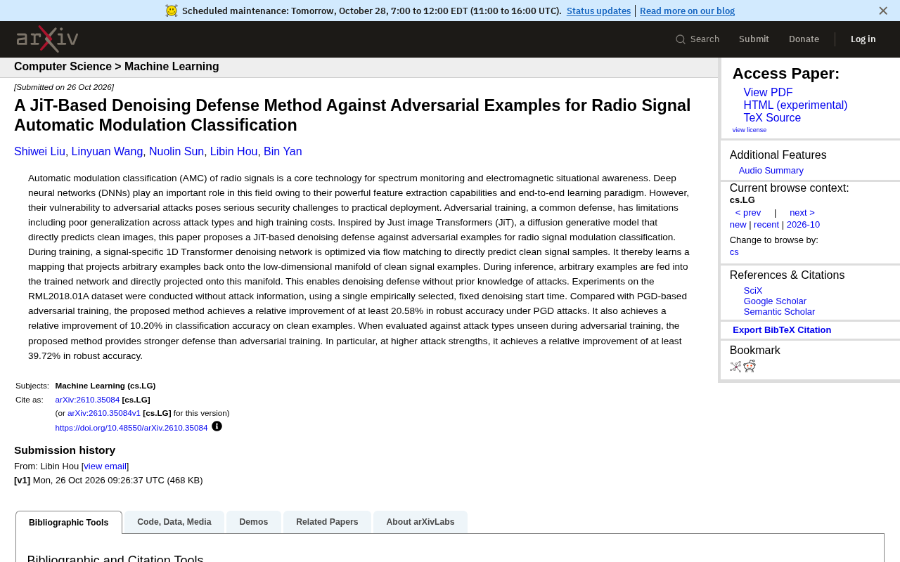 JiT-based denoising defense for radio signal modulation classification