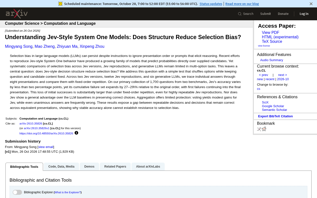 Can Jev-style System One Models Reduce Selection Bias? Structural Stability Questioned