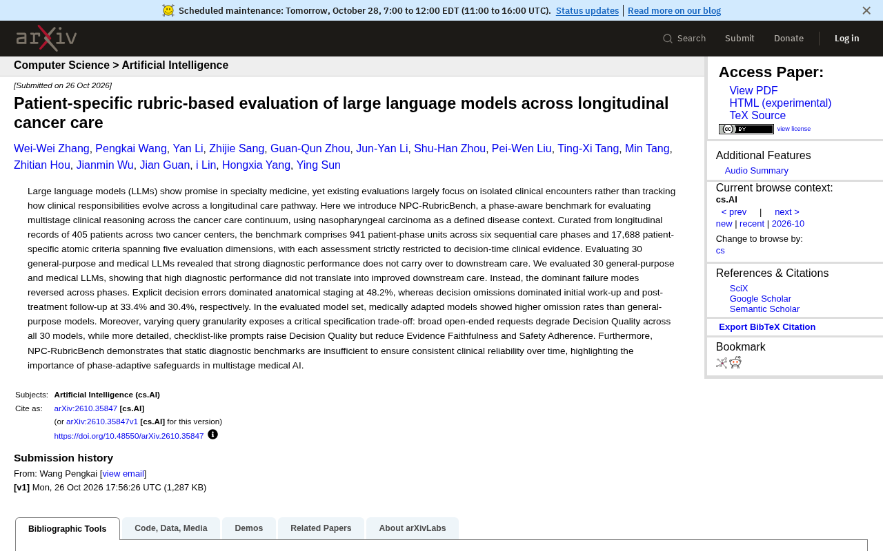 rss source: Patient-specific rubric-based evaluation of large language models across longitudinal cancer care