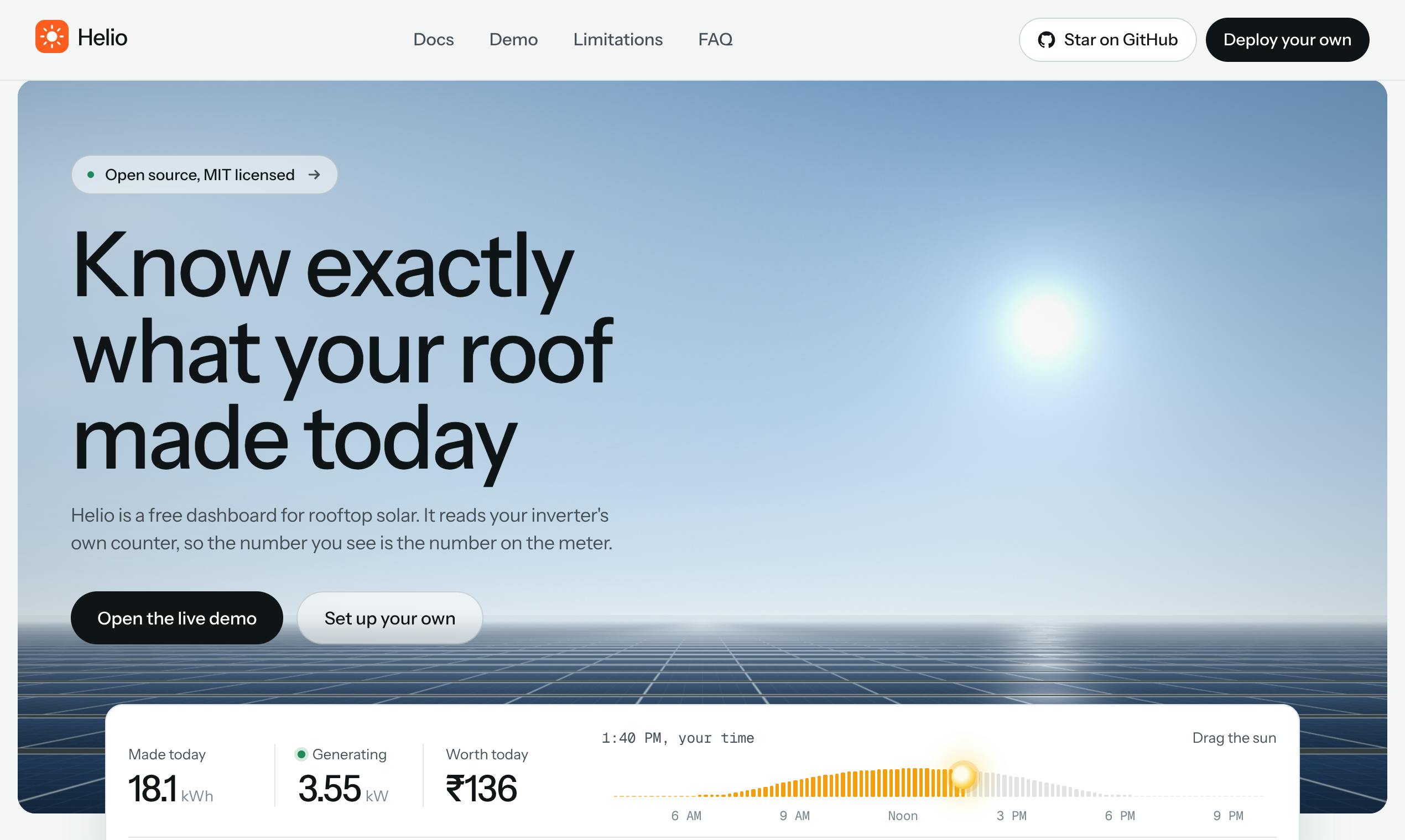Helio: Deploy in 5 Minutes and See Today's Rooftop Solar Output at a Glance