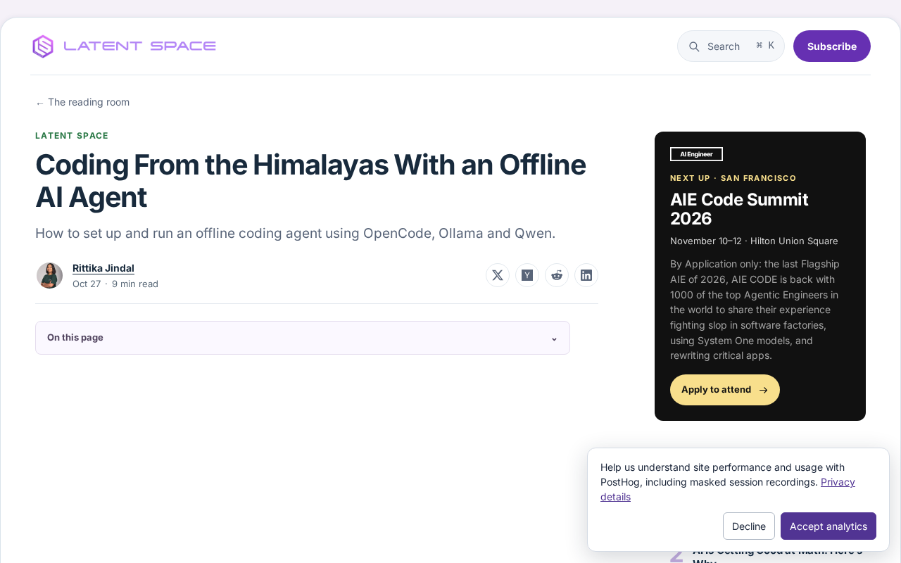 Offline AI Coding Agents in Practice: Writing Code in the Himalayas with OpenCode + Ollama + Qwen
