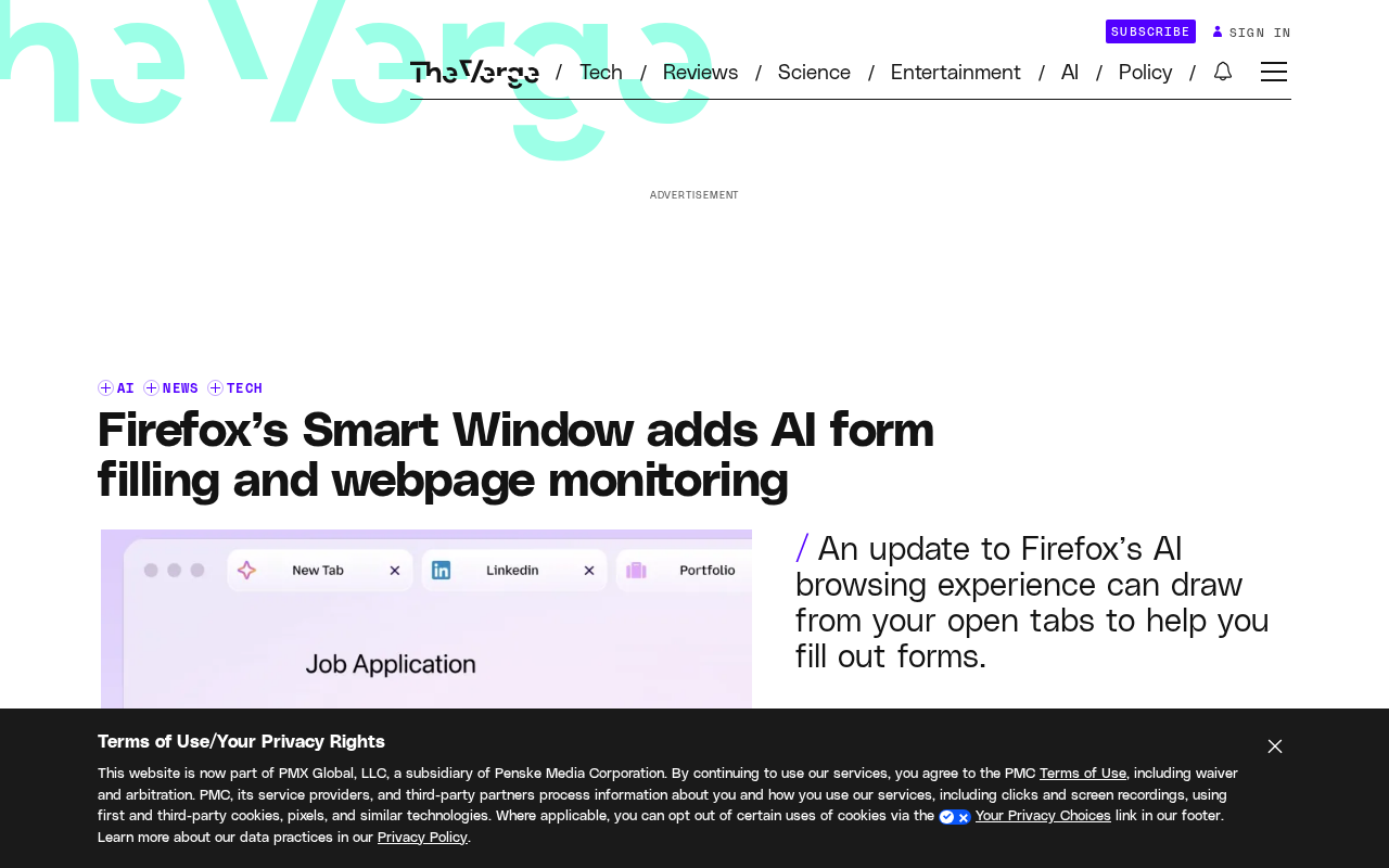 Firefox Smart Window Upgrade: AI Form Filling and Web Monitoring
