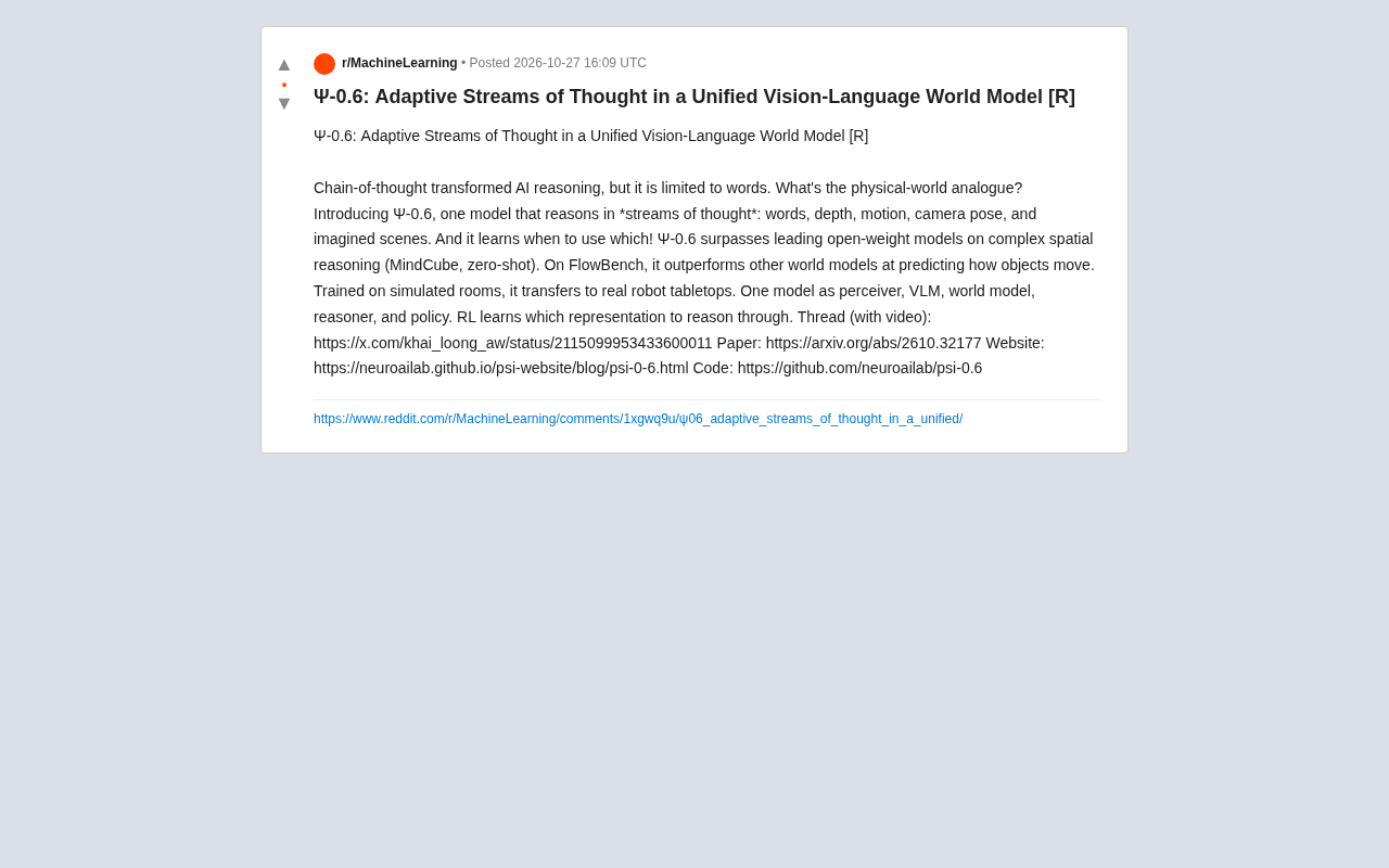 Ψ-0.6:统一视觉语言世界模型的自适应思维流